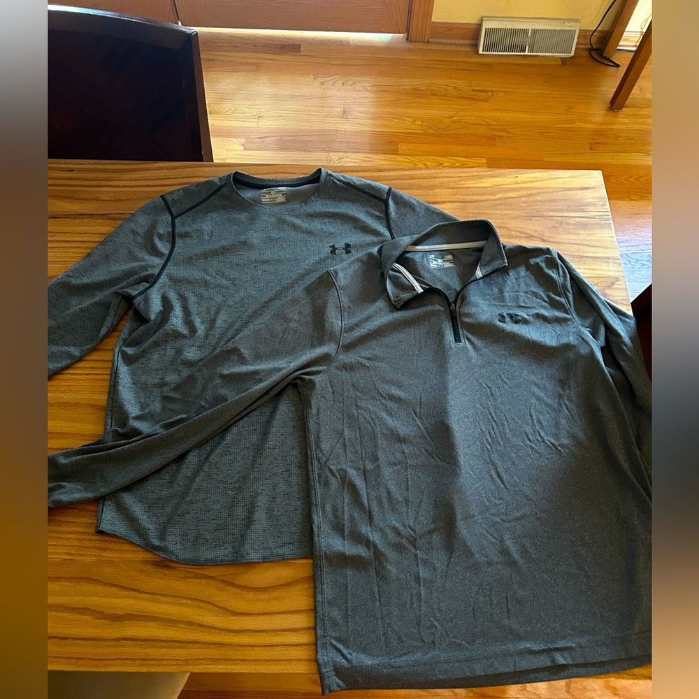 Size large loose fit gray long sleeve under armour bundle.